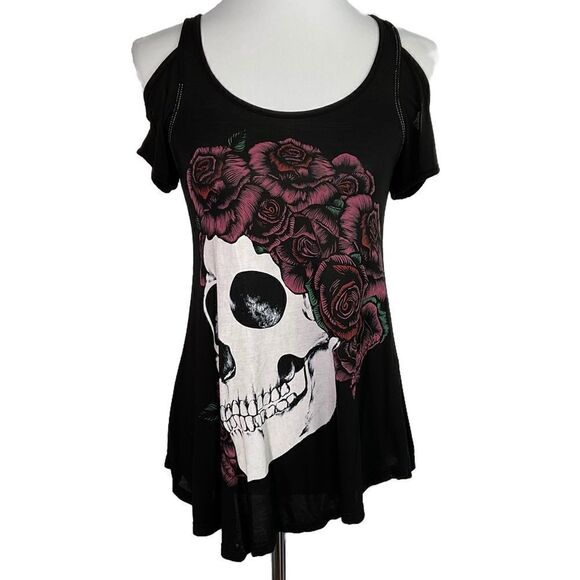 Lauren Moshi Sample Flaws Skull Crown Cold Shoulder Top XS - Picture 1 of 11